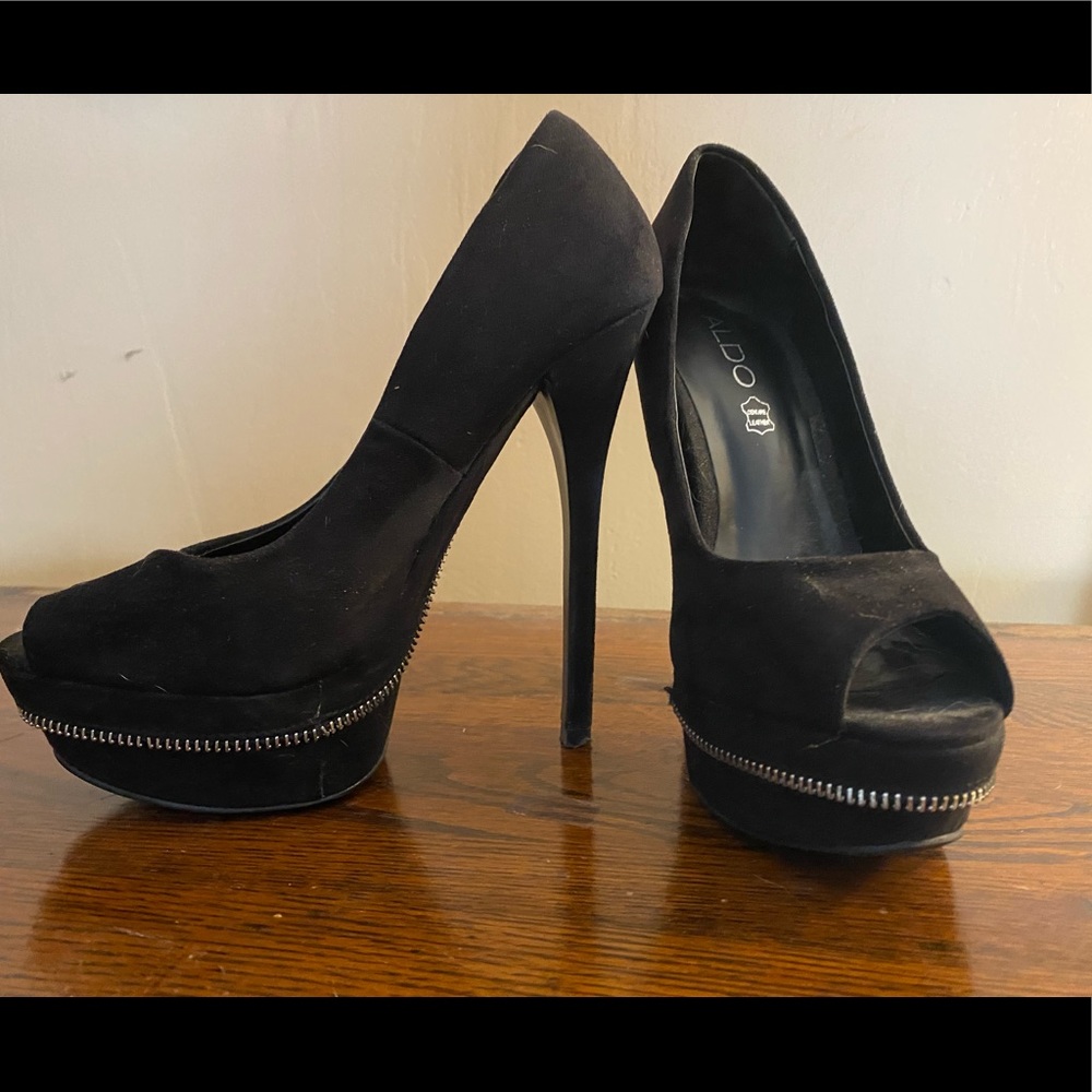 Aldo suede black zipper heels 7
